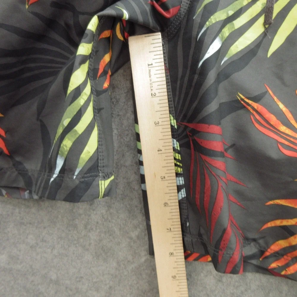 Hurley Men's Swim Board Shorts Size 30 Black Palm Tree Drawstring Back Pocket
